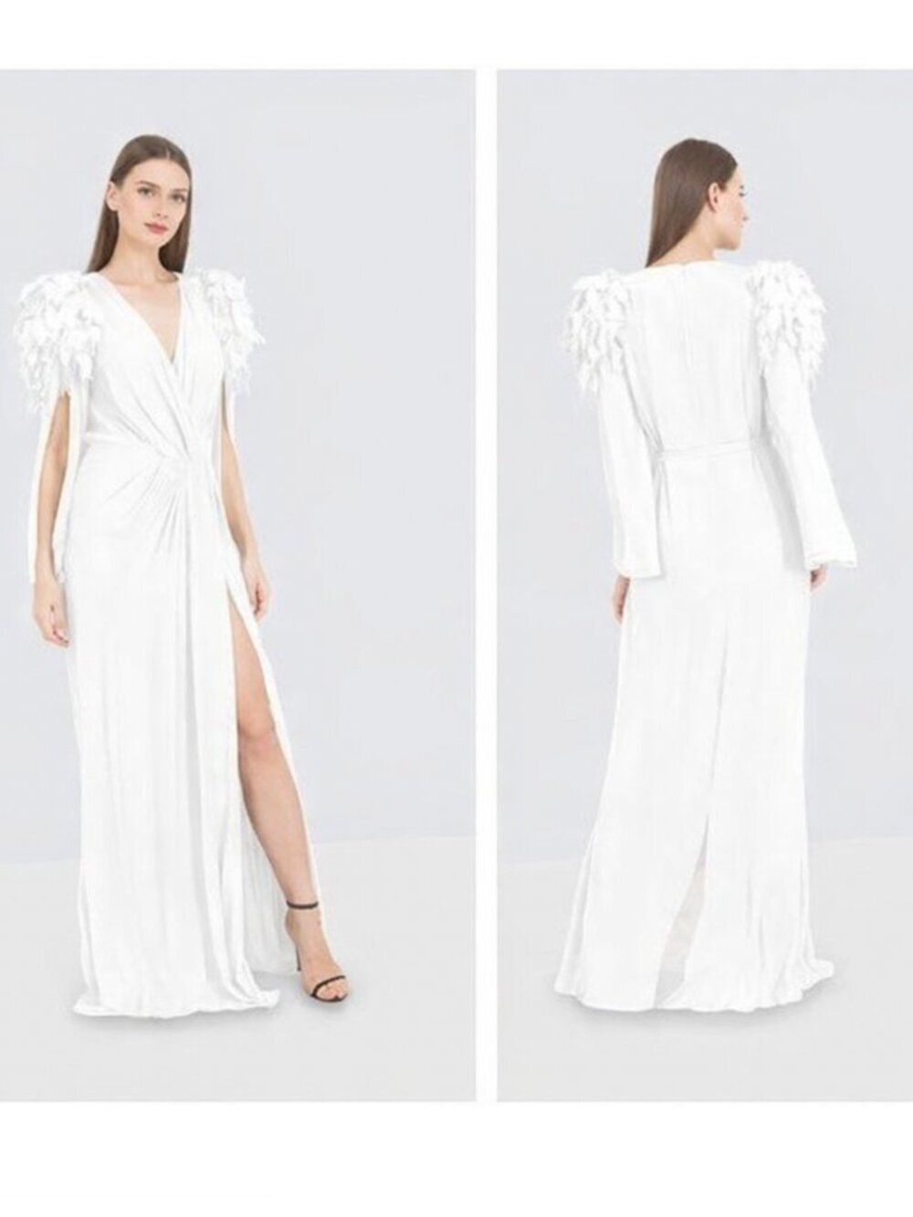 Elisabetta Franchi Feather Shoulder Gown NEW NWT